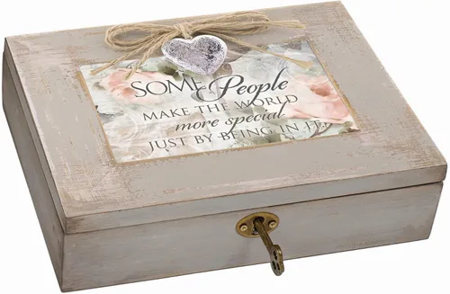 Vista 4 de Cottage Garden Make World Special Natural Taupe Wood Locket - Caja de música que reproduce un mundo maravilloso