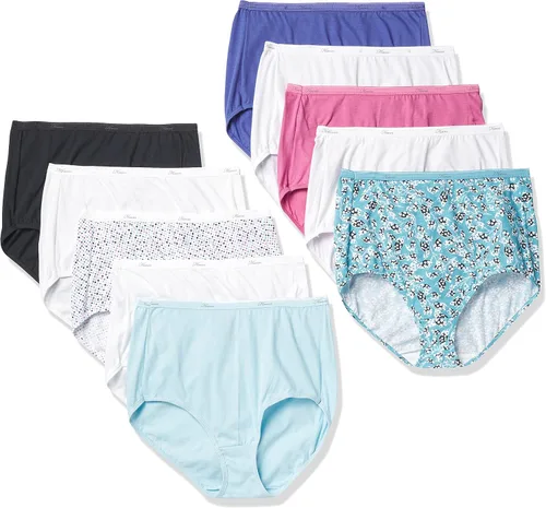 Vista 14 de Hanes Paquete de ropa interior para mujer, paquete de 10, bragas de mezcla de algodón de cobertura completa, ropa interior que absorbe la humedad