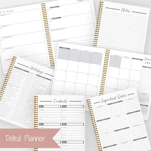 Vista 7 de Planificador y organizador clásico floral personalizado mensual y semanal de tapa dura, 1 año completo, enero-diciembre con fecha u opción sin