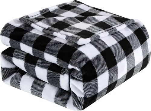 Vista 2 de Elegant Comfort - Manta de vellón muy suave y aterciopelada, con estampado navideño, a cuadros escoceses, de 50 x 60 pulgadas (búfalo negro)