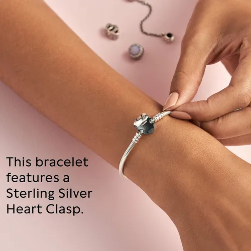 Vista 5 de Pandora Moments - Pulsera de cadena de serpiente con cierre de corazón, pulsera para mujer, compatible con momentos, con caja de regalo