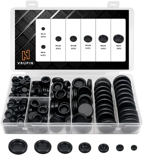 Vista 10 de Vrupin Kit Surtido de 66 Ojales de Goma, Tapones para Orificios de Taladro Cortafuegos Protección de Cables, 6 Tamaños 1-13/16" 1-1/2" 1" 7/8" 5/8