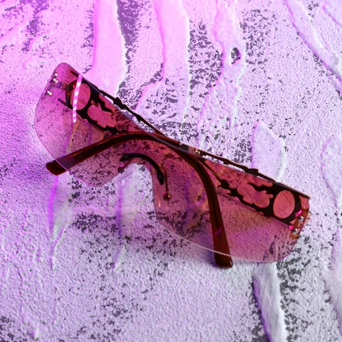 Vista 5 de YOGFIT Lentes de sol Y2K sin montura para mujeres y hombres, a la moda, envolventes, futuristas, geniales