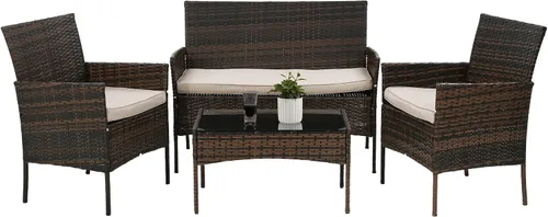 Vista 18 de Juego de 4 muebles modulares para exteriores, juego de muebles de mimbre resistentes al agua con 3 sillas de ratán, 1 cojín de mesa con tapa