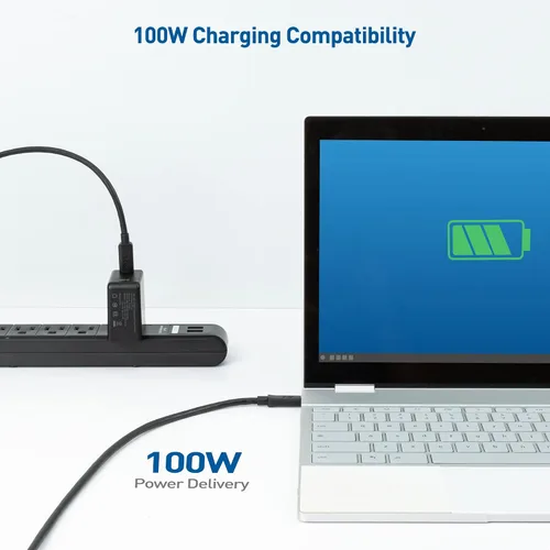 Vista 3 de Cable Matters Cable de monitor USB-C a USB-C de 6 pies con video 4K 60Hz, PD de 100 W, transferencia de datos de 5 Gbps y adaptador de ángulo recto