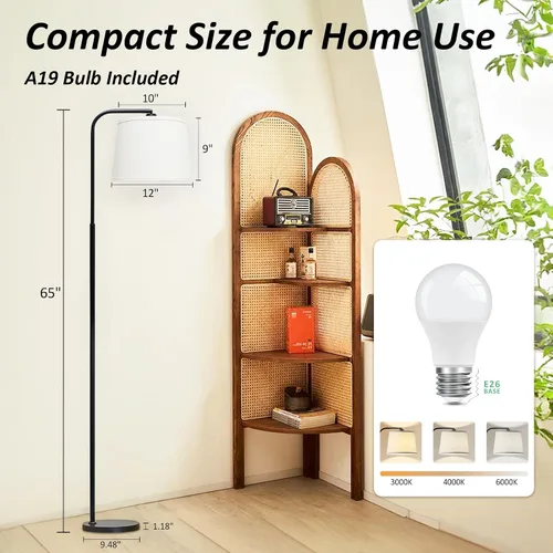Vista 12 de Lámpara de pie AKASUKI para sala de estar con 3 temperaturas de color, lámparas de pie con interruptor de pie para sala de estar, dormitorio