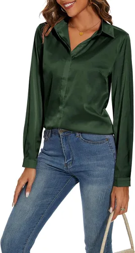 Vista 6 de Blusa de seda de manga larga para mujer, informal, para oficina, trabajo