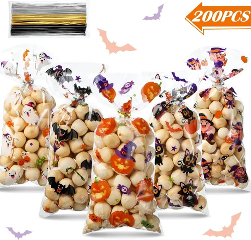 Vista 3 de Pajean Bolsas de celofán para dulces de Halloween con lazos giratorios a