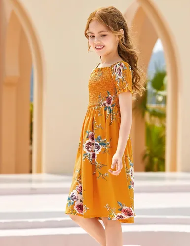 Vista 3 de Arshiner Vestido casual de verano floral sin mangas para niñas de 4 a 13 años