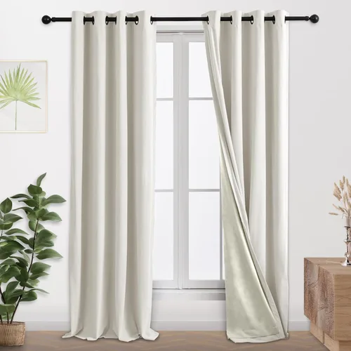 Vista 12 de Cortinas 100% opacas de terciopelo con forro de 63 pulgadas de largo, 2 paneles para sala de estar, aislamiento térmico, ahorro de energía