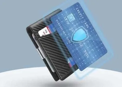 Vista 5 de Fibra de carbono PU cuero RIFD billetera, fibra de carbono negro interior negro, titular de la tarjeta de crédito minimalista con la caja de regalo