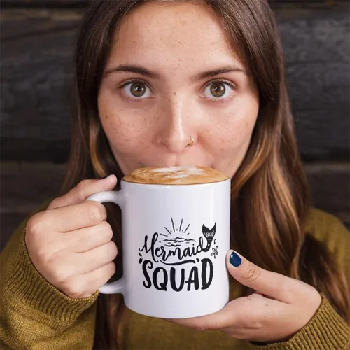 Vista 5 de Style In Print Funny Summer Mermaid Nautical Ceramic Coffee Mug 11 Ounces Squad Mermaid Types Sun Waves Stars White Tea Cup Design Only