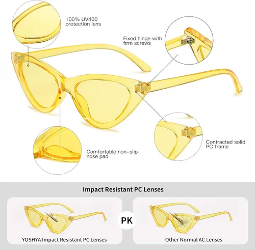 Vista 4 de Lentes de sol retro para mujer, con marco de plástico y diseño con estilo ojo de gato YOSHYA