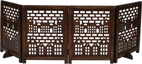 Vista 12 de Puerta independiente para mascotas para perros, puerta plegable de madera para perros para casa, puerta interior para perros para escaleras