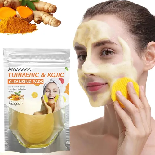 Vista 2 de Almohadillas limpiadoras de cúrcuma y ácido kójico, 20 unidades, manzanilla para manchas oscuras, tono de piel uniforme, almohadillas faciales