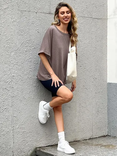 Vista 6 de Camiseta de gran tamaño para mujer, holgada, de manga corta, casual, para verano