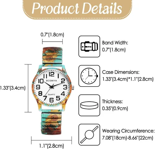Vista 2 de Lancardo Reloj de pulsera para mujer: Bohemia elástica analógica de cuarzo, gran número, esfera blanca, fácil de leer, cumpleaños, día de San