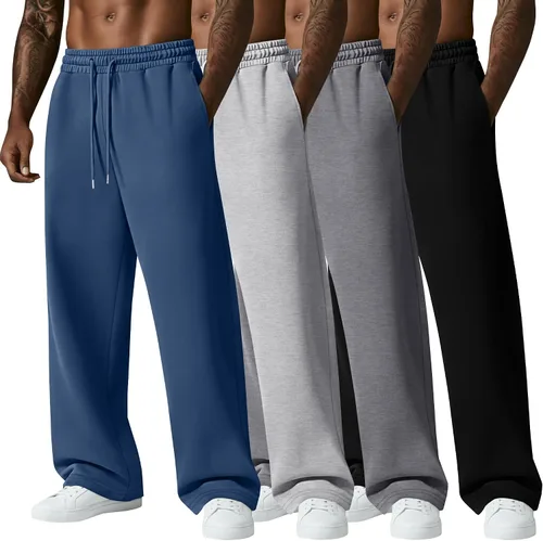 Vista 17 de August Alley Paquete de 4 pantalones deportivos para hombre, grandes y altos, delgados, atléticos, con parte inferior abierta, con cordón y bolsillos