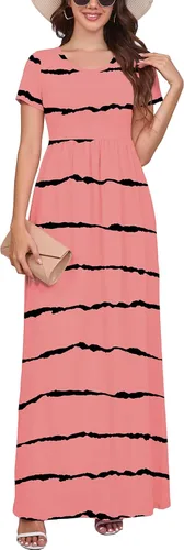 Vista 13 de DEARCASE - Vestido Maxi para Mujer de Manga Corta, Casual de Verano, Holgado, Liso, Cómodo, Vestidos Largos con Bolsillos 1-negro