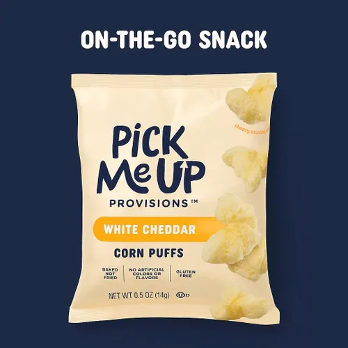 Vista 9 de Pick Me Up Provisions Puffs de maíz cheddar blanco sin gluten, 36/Bx