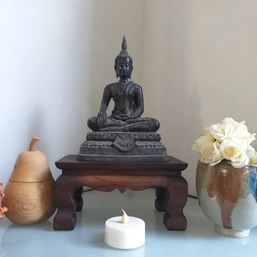 Vista 3 de Soporte de estatua de Buda para mesa de adoración, pedestal tailandés hecho a mano, soporte para tallar madera de teca, decoración del hogar, 10