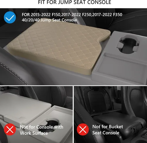 Vista 2 de Funda de consola central de automóvil para Ford F150 2015-2024/F250 F350 F450 2017-2024 de cuero, tapa de caja de reposabrazos de consola central
