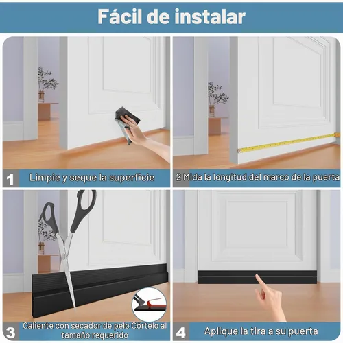 Vista 8 de Tope de Corriente de Puerta, Barrido de Puerta Ajustable para la Parte Inferior de la Puerta, Relleno de Espacio Bajo la Puerta para Puertas Negro