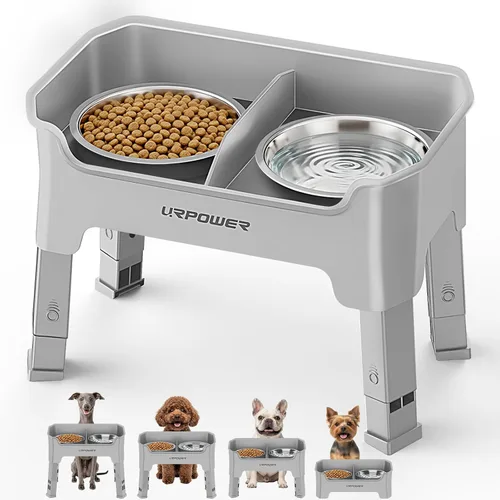 Vista 12 de URPOWER Cuencos elevados para perros a prueba de desorden, diseño de protección contra salpicaduras de pared alta, soporte elevado de 4 alturas