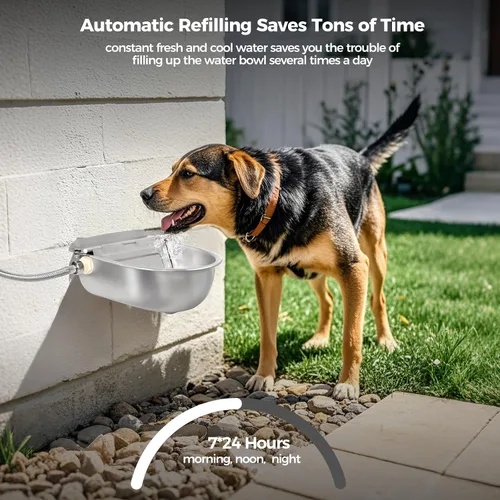 Vista 2 de BinetGo Dispensador automático de agua para perros al aire libre, de acero inoxidable, resistente a las mordeduras, cuenco de agua automático