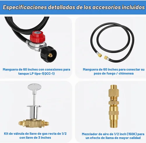 Vista 3 de Kit de conexión de quemador Skyflame LP, piezas de repuesto para fogatas de propano