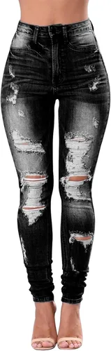 Vista 31 de KUNMI - Pantalones de mezclilla clásicos de cintura alta para mujer, elásticos, con efecto de levantamiento de glúteos, ajustados