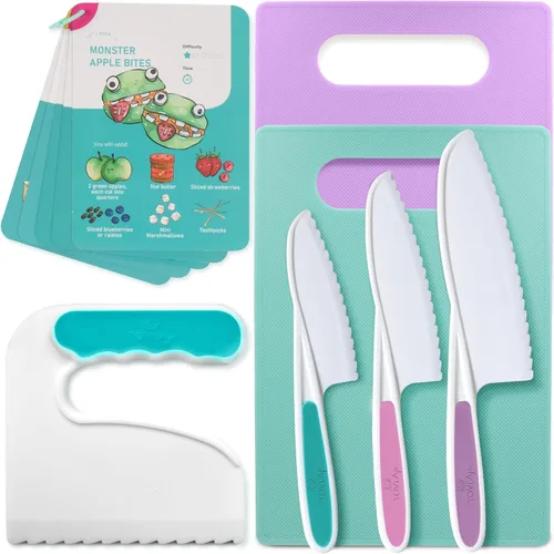 Vista 13 de Tovla Jr - Juego de cuchillos seguros para niños para cocina real, cuchillos de cocina para niños pequeños, herramientas de cocina Montessori STEM
