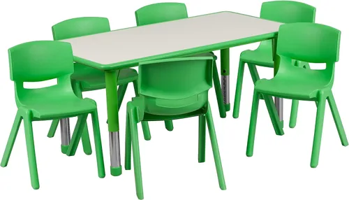 Vista 10 de Conjunto Flash Furniture de mesa resctangular y 6 sillas apilables, de plástico, con 6 sillas apilables para escuela, Acero, Azul