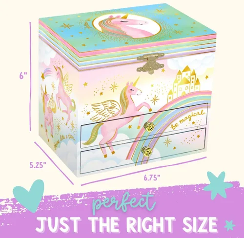 Vista 8 de Joyero musical de unicornio para niñas, caja de música para niños con unicornio giratorio, regalos de cumpleaños de unicornio para niñas pequeñas