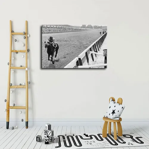 Vista 3 de VAKUUM Póster de Secretariat Wins at Belmont - Lienzo decorativo para pared, impresión de imágenes HD, arte moderno, oficina, sala de estar