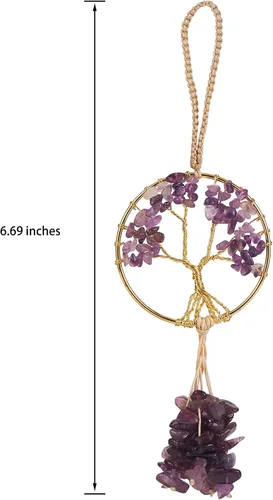 Vista 7 de Adorno de cristal curativo Árbol de la Vida Amatista Natural Árbol de la Vida Charm Espejo de Coche Accesorios Hippie Boho Interior Habitación
