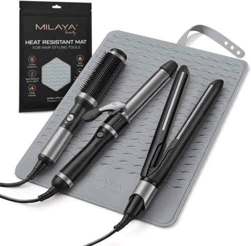 Vista 15 de Milaya Beauty Accesorios de Tocador Alfombrilla Resistente al Calor – Soporte de Silicona para Plancha de Pelo y Rizador, Alfombrilla de Tocador
