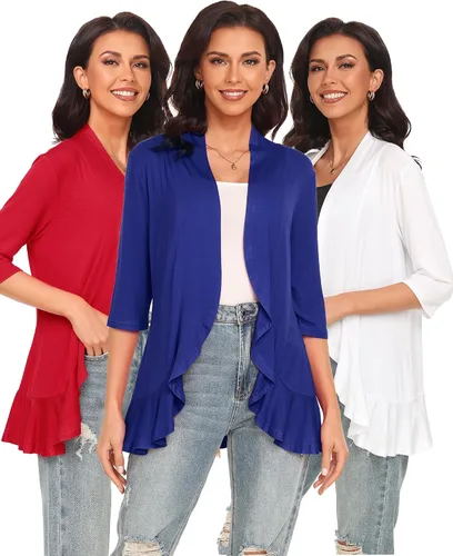 Vista 18 de Argstar Cárdigan de manga 3/4 para mujer (S-3XL), casual, ligero Negro