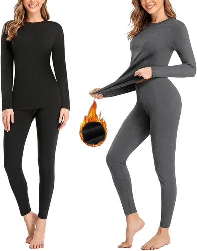 Vista 9 de SIMIYA Juego de 2 piezas de ropa interior térmica para mujer, pantalones largos Johns, capa base abrigada con forro de vellón, para climas fríos 2