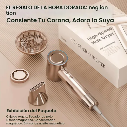 Vista 7 de PRITECH Secador de pelo de alta velocidad con difusor, secador iónico de Pvd Mirage Oro
