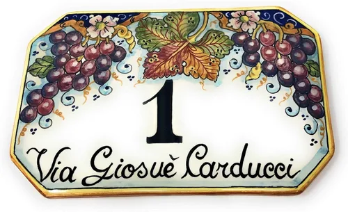 Vista 3 de CERAMICHE D'ARTE PARRINI - Azulejo de cerámica italiana de cerámica personalizada Número de casa placas de dirección cívica decoradas uva pintada a