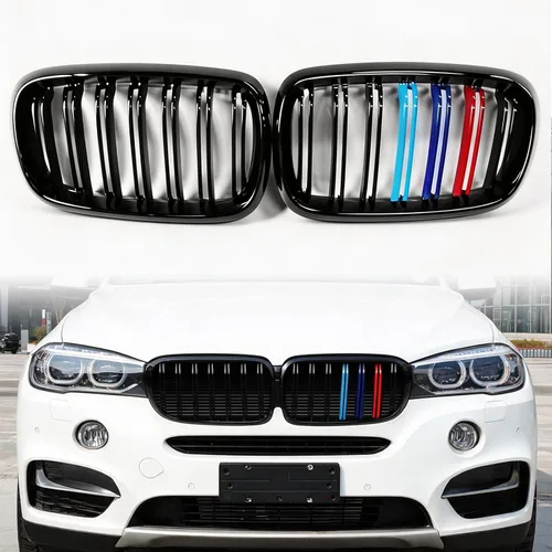 Vista 9 de X5 E70 - Rejilla de riñón de color negro brillante M para BMW X5 E70 X6 E71 2007-2014 (láminas dobles de color M) M Color-Double Slats