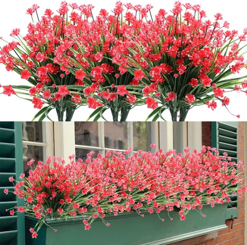 Vista 3 de 4 paquetes de flores artificiales, vegetación artificial falsa, resistente a los rayos UV, no se decolora, plantas de plástico sintético para ramo