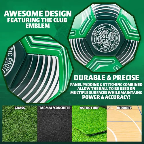 Vista 5 de Celtic F.C. Balón de fútbol para adultos, adolescentes y niños, entrenamiento, talla 3, 4 o 5, mercancía celta (logotipo verde, talla 3)