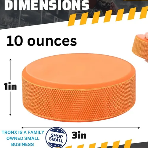 Vista 3 de TronX Discos de hockey sobre hielo con peso Paquetes de 6 y 12 Pucks oficiales de hockey sobre hielo de entrenamiento con peso naranja, 10 onzas