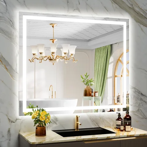 Vista 20 de Espejo de baño LED de 24x30 pulgadas con luces, espejo de tocador frontal y retroiluminado para pared de baño con 3 colores, regulable