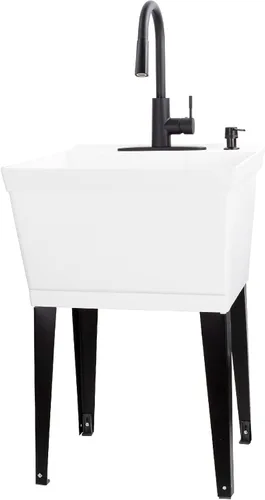 Vista 11 de Fregadero utilitario negro con grifo negro de arco alto de VETTA de JS Jackson Supplies, boquilla de rociador extraíble, fregadero de inclinación