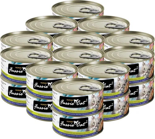 Vista 16 de Fussie Cat Comida húmeda prémium de atún con pollo en Aspic sin granos para gatos, latas de 2.82 onzas, caja de 24 latas de atún con pollo en Aspic)