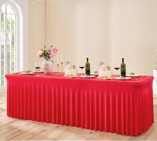 Vista 12 de Paquete de 3 Manteles de Spandex Azul Bebé para Mesas Rectangulares de 6 Pies, Falda de Mesa Azul Elástica Ajustada de 6 Pies para Fiestas de Boda