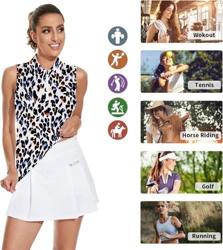 Vista 4 de Soneven Camisas de golf para mujer, sin mangas, diseño floral, atlético, que absorben la humedad, camisas de tenis de ajuste seco